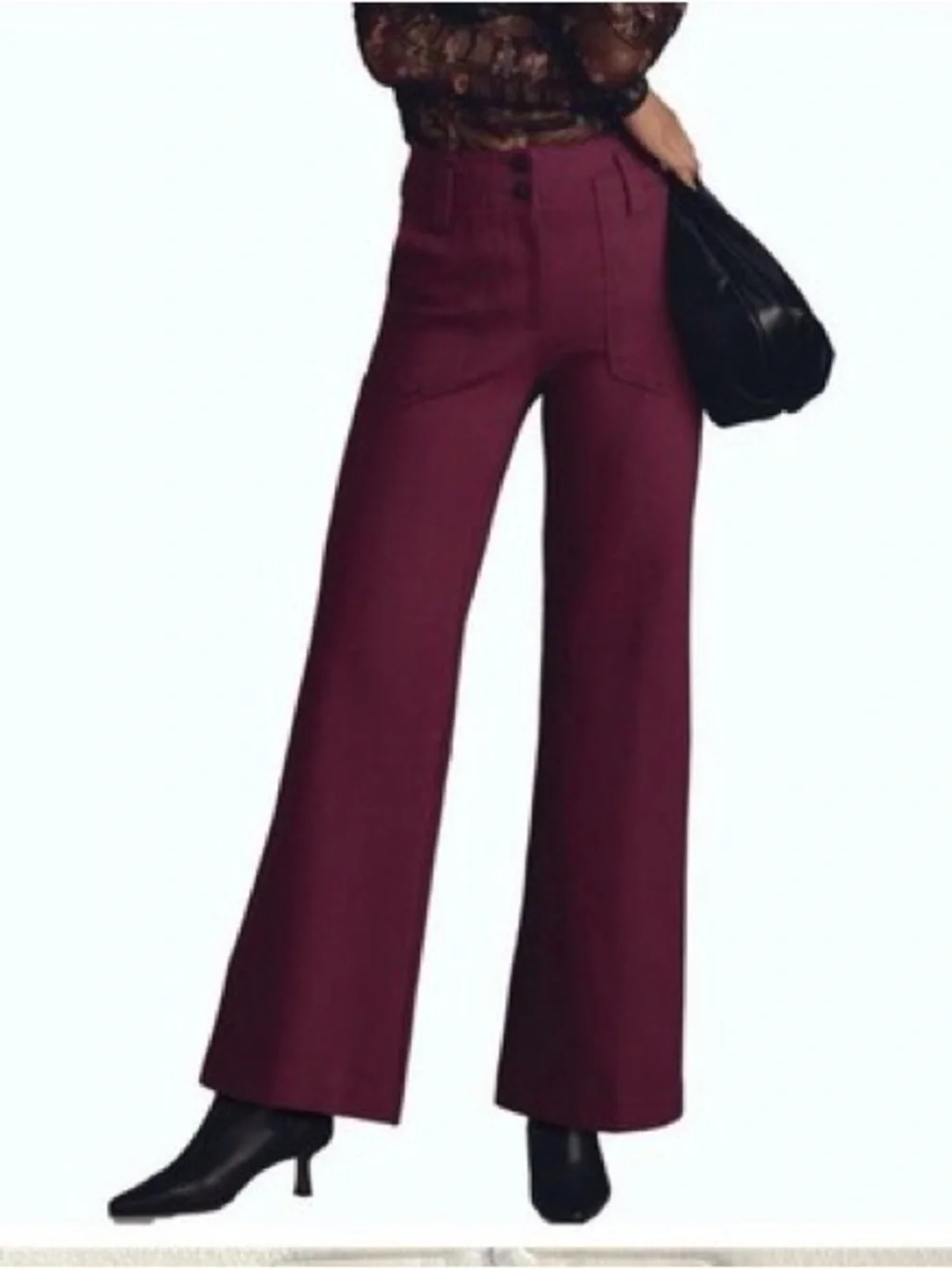 Anthropologie Maeve Naomi Ponte Wide Leg Pants Plum Pull On Petite 2P Flare - Picture 1 of 11